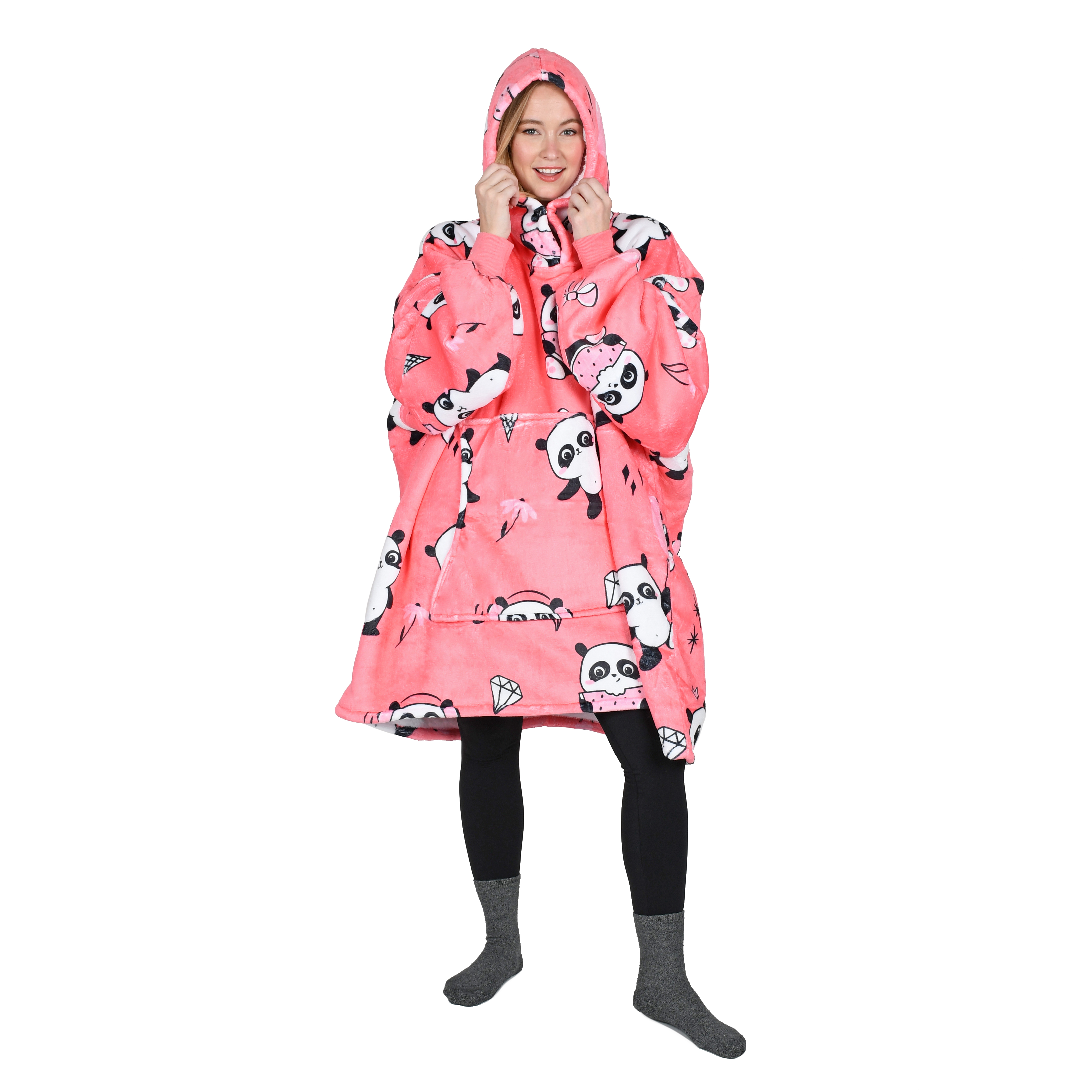 Catalonia Panda Print Oversized Hoodie Blanket Sweatshirt, Wearable Sherpa Giant Pullover for Adults Men Women Teenagers Wife Girlfriend Gift