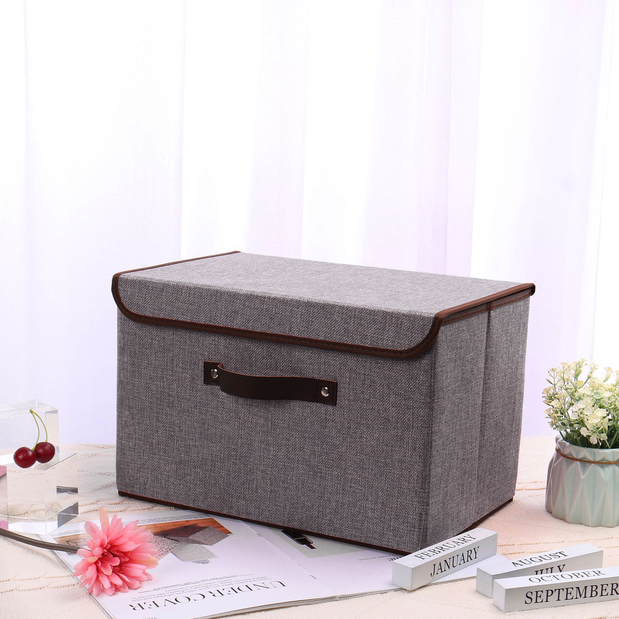 Fabric Storage Bin Laundry Basket with Lid for Home Nursery Bedroom