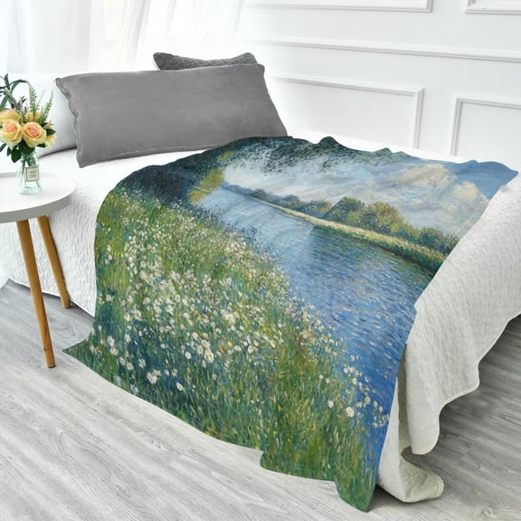 Fluorescent Cover blanket 70x55 inch frannel blanket Office nap blanket Camping blanket Bedding travel blanket Glow blanket Beautiful Oil Painting Lake
