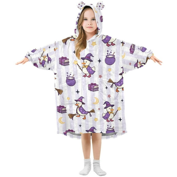 FORMRS Wearable Blanket Hoodie with Sleeves for Kids Cozy Flannel Sweatshirt, Purple Halloween Gooses