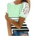 thumbnail image 1 of Camisas de Manga Corta para las Mujeres Impresión Cuello Redondo Suéter Encaje Camisa, Blusa de Verano Casual para las Mujeres, 1 of 5
