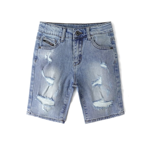 KIDSCOOL Boys Denim Shorts 12M-13T Ripped Scratches Jean Half Pants Bottoms, Light Blue, 2-3 Years