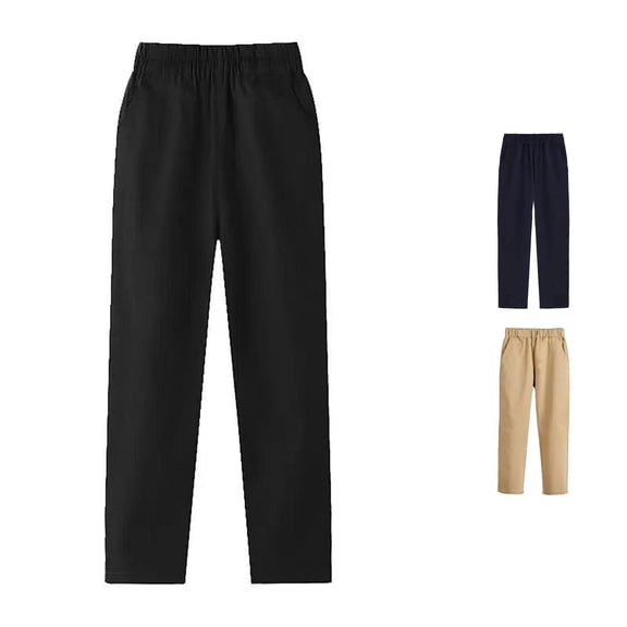 JCCXIN Toddler Baby Boys School Uniform Pants Flat Front Stretch Chino Pants Dressy Elastic Waist Straight Leg Trouser With Pockets Solid Color Casual Daily Adorable Trousers,Black,17-18 Years