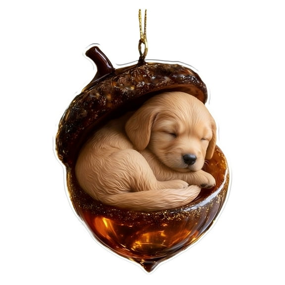Sunxin Hangs Animal Ornaments Christmas Ornaments 2D Acrylic Animal Christmas Tree Pendant Figurine Decorative Home for Wall Room Garden, A Small Dog Pine Nut Animal Pendant