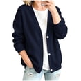 thumbnail image 5 of Turilly Women's V-Neck Button Down Sweatshirt, Loose Fit Long Sleeve Open Front Cardigans with Side Pockets, Casual Solid Color No-Hood Knit Top for Spring Autumn Winter Daily Wear, 5 of 6