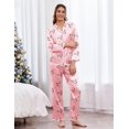 thumbnail image 4 of Ekouaer Womens Silk Pajama Set Satin Long Sleeve Button-Down Top and Pants with Ruffle Soft Sleepwear, 4 of 6