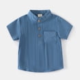 thumbnail image 6 of Landzoo Toddler Boys Girls T-Shirt Solid Color Short Sleeve Mandarin Collar Tops Summer Casual Boys Tees Size 4-5 Years Navy, 6 of 8