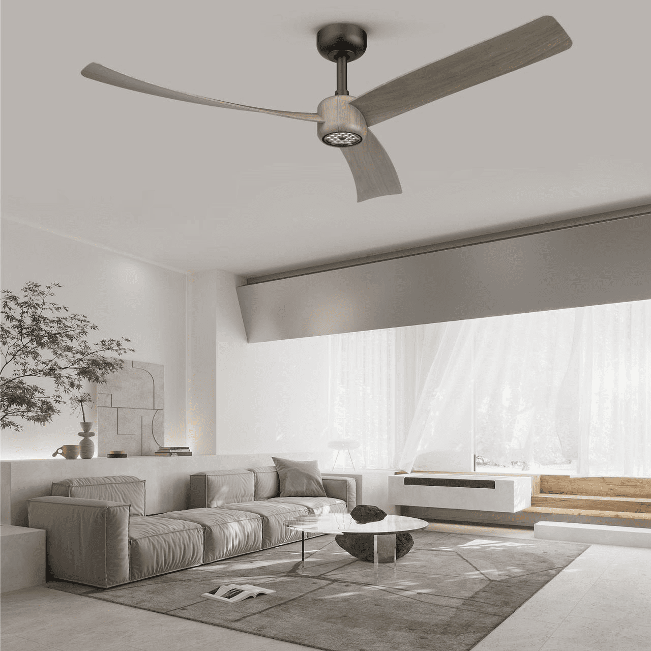 52 Inch Modern Ceiling Fan with Lights, 3 Blades Black Walnut Finish, Reversible DC Motor, 3000-6500K Dimmable LED Light, Timer & Remote Control for Living Room Bedroom Kitchen
