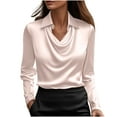 thumbnail image 3 of Meichang Women's Satin Tops Cowl Neck Collar Long Sleeve Casual Dressy Blouse Solid Office Work Silk Shirts Elegant Womens Christmas Party Top, 3 of 7