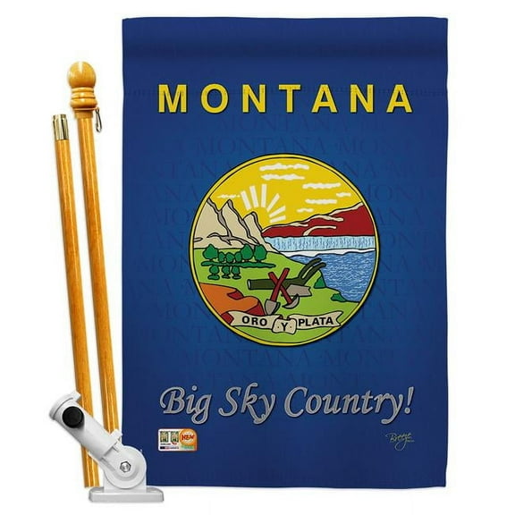 Breeze Decor BD-SS-HS-108127-IP-BO-D-US13-BD 28 x 40 in. Vertical Montana Americana States Impressions Decorative Double Sided House Flag Set with Pole & Bracket Hardware