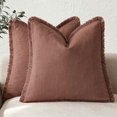 thumbnail image 1 of Chenchen Set of 2 Decorative Linen Fringe Throw Pillow Covers Boho Farmhouse Cushion Cover with Tassels Accent Pillowcase for Couch Chair Sofa Bed Living Room Home Decor,16×16 Inch,Rust Red, 1 of 1