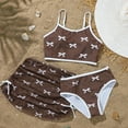 thumbnail image 5 of vigerkar Girls 3 Piece Swimsuits Bathing Suit Cute Ruffle Bow Print Bikini Set with Skirt Kids Swimwear Size 8-12 Years (Coffee, 10Y), 5 of 7
