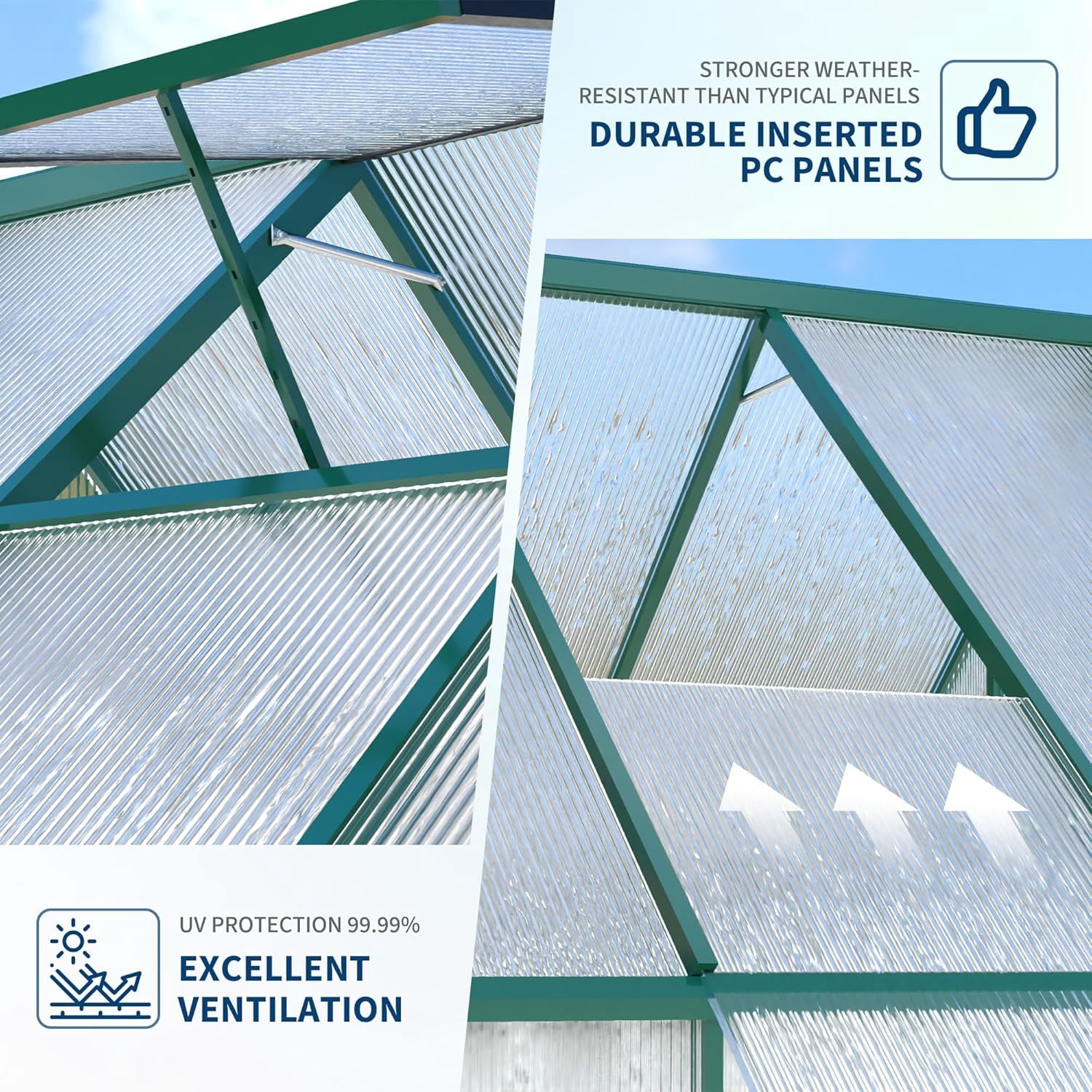 Senfot 8 x 16ft Walk-in Greenhouse Heavy-Duty Aluminum Frame Polycarbonate Panels Quick Setup Roof Vent Large Outdoor Greenhouse Kit for Garden Backyard Green
