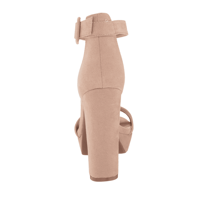 Nude suede chunky heels cheap
