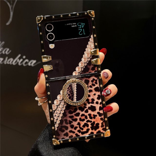 Luxury Flower Plaid Leopard Pattern Lip Cover For Samsung Galaxy Z Flip 4 Case Flip 6 Case For Samsung Galaxy Z Flip 5 Flip 3