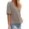thumbnail image 4 of Short Sleeve Solid Color Summer Women V Neck Casual Flowy Tee Shirt, 4 of 6