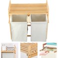 tonchean Bamboo Laundry Hamper and Shelf Dual Compartments Laundry