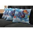 thumbnail image 5 of Ambesonne Dragon Throw Pillow Cover 4 Pack, Surreal Folk Tale Art, 16", Sky Blue Orange Indigo, 5 of 5