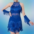 thumbnail image 2 of Vestido de baile latino con lentejuelas y flecos para mujer para club Color Azul M, 2 of 9