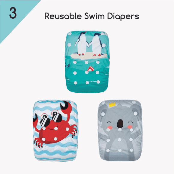 KaWaii Baby Swim Cloth Diapers, Washable Reusable One Size Adjustable to Fit 10-40 lbs Boy & Girl Gifts Swimming Lessons 3-Pack #4