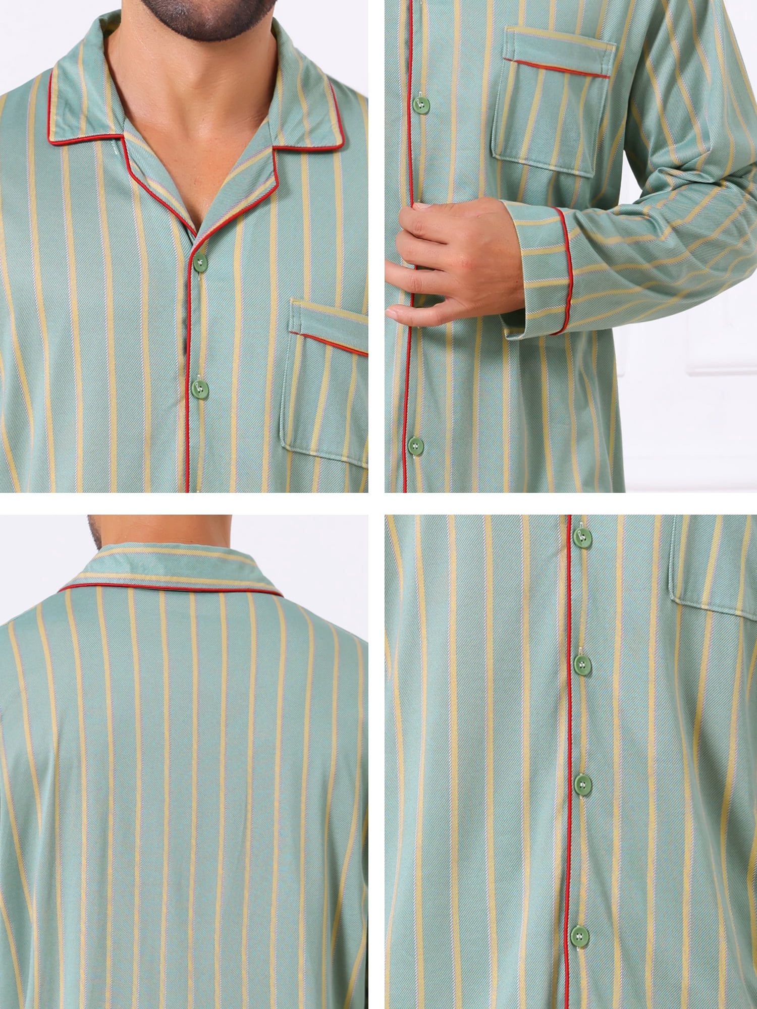 DARING DIVA Men's 2-Piece Long Sleeve Button Down Pocket Pajamas Set S Light Green