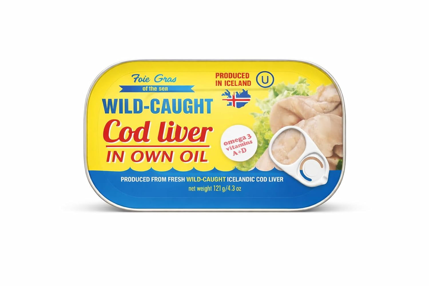 Foie Gras of the Sea Icelandic Wild Caught Cod Liver Canned in Own Oil, 4.3 oz (Pack of 12) Rich in Omega-3, Vitamin D - Kosher