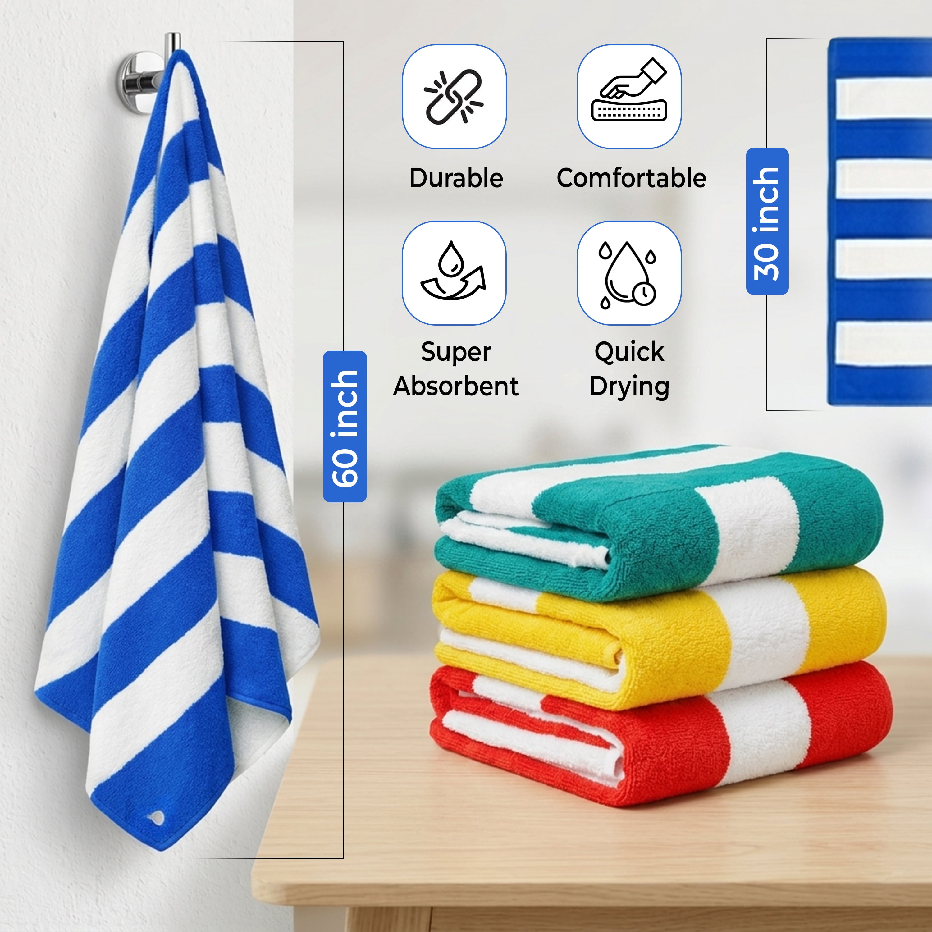 Beach Towels 4 Pack Cotton - Soft Absorbent Face Towels, Multicolor Wash Cloths for Beach & Pool by Springfield Linen