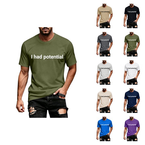 I Had Potential T Shirt for Men 2026 Summer Short Sleeve Crewneck Casual Loose Funny Sarcastic T-Shirts