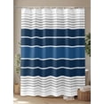 thumbnail image 4 of Fsddascl Lake Blue Stripes Shower Curtain Set - Small 36" x 72" Washable Bathtub Curtain with 12 Hooks, Modern Minimalist Gradient Lines Waterproof Fabric Stall Shower Curtains for Bathroom/Bathtub, 4 of 6