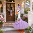 thumbnail image 4 of 3 Pcs Happy Birthday Porch Goose Outfit for 17" Cement Lawn Goose Clothes Happy Birthday Hat and Tutu Skirt Bandana(Purple), 4 of 10