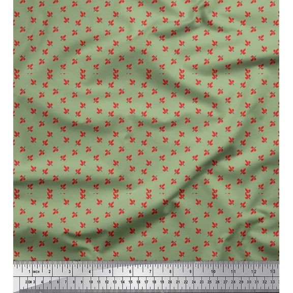 Soimoi Green Cotton Duck Fabric White Petals Floral Printed Craft Fabric by The Yard 44 Inch Wide