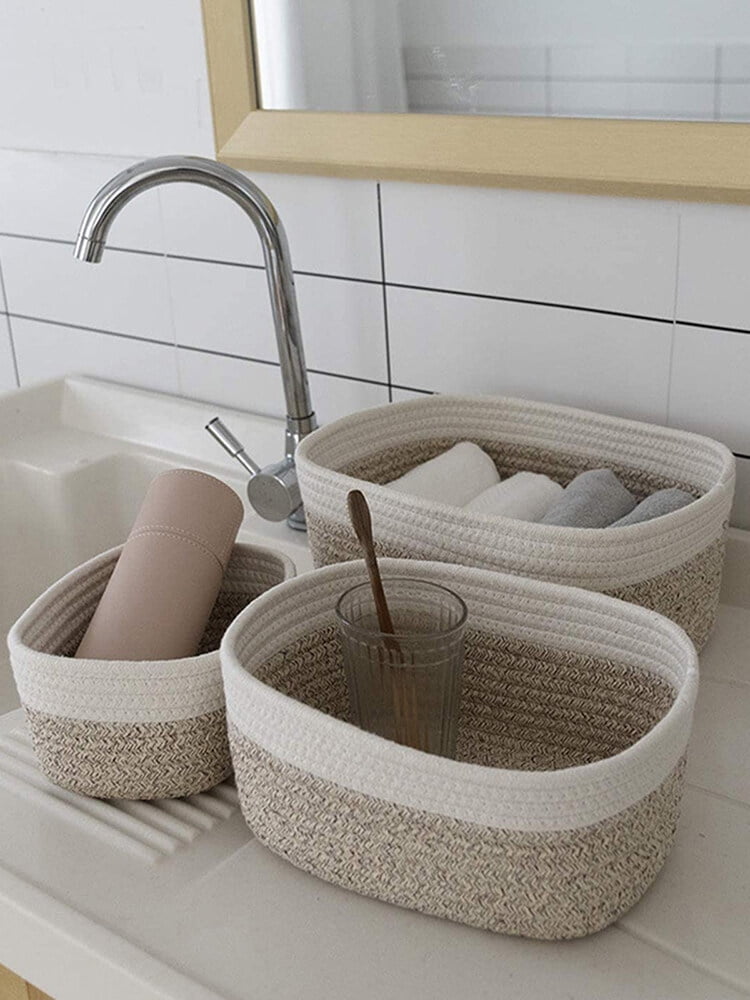  Storage Baskets for Shelves, Cotton Rope Woven Basket With  Handles for Organizing, 3-Pack 15x11x9.5 Decorative Towel Baskets for  Shelves Organizer, Kids Toy Bins, Closet, Baby Nursery, Brown : Baby