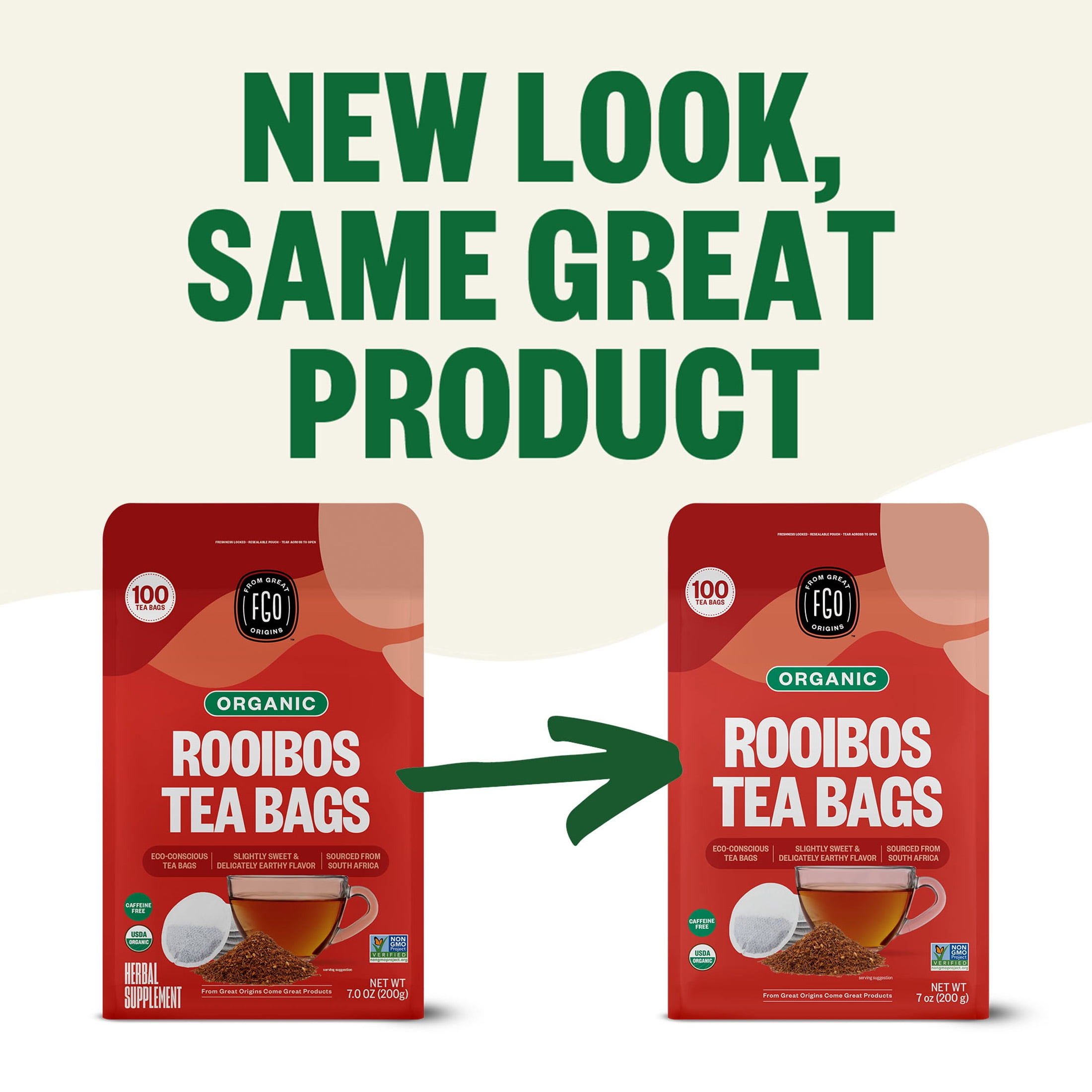 FGO Rooibos Tea, Organic, Eco-Conscious Tea Bags (100 Count)