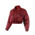 thumbnail image 2 of A2Y Women's Cropped Front Two Pocket Snap Quilted Padding Bomber Jacket Red Plaid M, 2 of 3