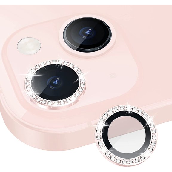 Bling Diamond Camera Lens Protector for iPhone 13 / iPhone 13 Mini, HD Clear Tempered Glass Camera Lens Screen Protection Cover, Case Friendly, Scratch Proof (Diamond Pink)