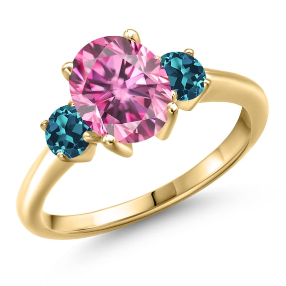 Gem Stone King 10K Yellow Gold Pink Moissanite and London Blue Topaz Engagement Ring for Women | 2.66 Cttw | Oval 9X7MM | Gemstone Birthstone | Size 8