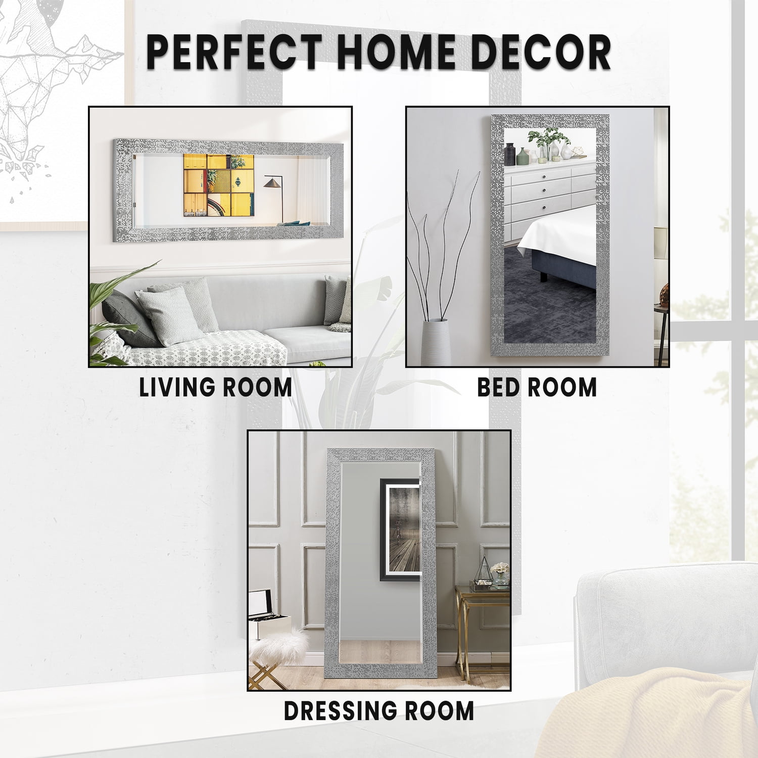 Silver Mosaic Finish, Brushed Nickel Mirror, Rectangular