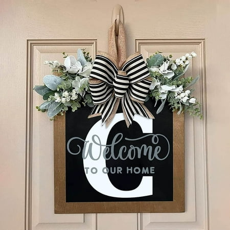 2023 New Last Name Year Round Front Door Wreath Front Door 26 Letter Farmhouse Wreath With Wreath Bow Spring Wreaths For Front Door Outside Hanger Decor House Decor Modern Home Decor