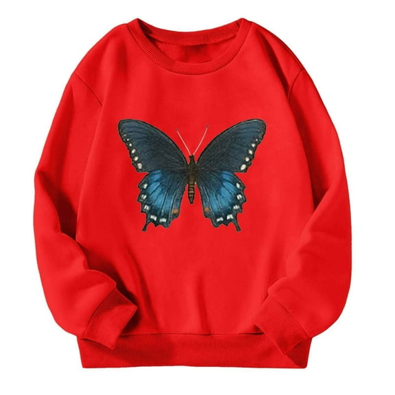 Kiijoy Girls Sweatshirt Butterfly Print Crewneck Pullover Shirt Casual Active Sweatshirts