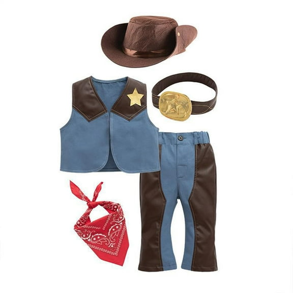 Kids Toddler Baby Boys Sleeveless CowBoys Clothes Sets For Kids Children Cute Vest Hat Scarf Pants Belt 5pcs Set Party Boy Outwear