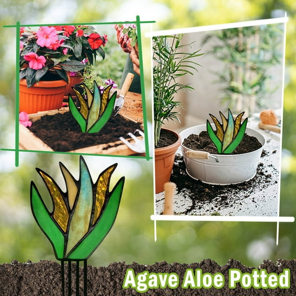Ceimmolca Miniature Stained Acrylic Agaves Aloe Potted Plant In Ceramic Stained Agaves Aloe Potted Plant In Terra Cotta Planter Pot