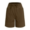 thumbnail image 4 of vigerkar Women's Linen Shorts Casual Bermuda Long Linen Shorts High Waisted Comfy Summer with Pockets 5" 10" Coffee, L, 4 of 5