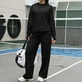 thumbnail image 6 of Womens Sweatsuits 2 Piece Set Fall Winter Long Sleeve Sweatshirt and Cargo Sweatpants Tracksuits Soft Comfy Outfits New Beach Vacation Outfit Set for Women Black XL, 6 of 7