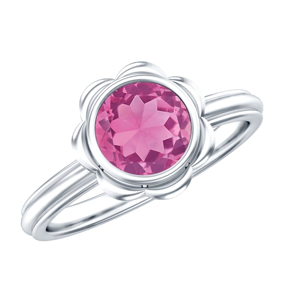 Rosec Jewels Pink Tourmaline Engagement Ring - Flower Ring for Women - 1.2 Carat - AAA Grade - Ready to Gift with Jewelry Box, 925 Sterling Silver, US 4.00