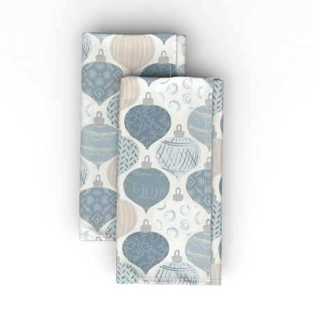 

Linen Cotton Canvas Dinner Napkins (Set of 2) - Coastal Christmas Light Blue Vintage Ornaments Neutral Christmas Beige White Baubles Decorations Print Cloth Dinner Napkins by Spoonflower