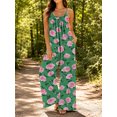 thumbnail image 5 of Women'S Green Pink Flowers Jumpsuits Sleeveless Spaghetti Strap Loose Baggy Wide Leg Overalls Romper, 5 of 7