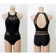 thumbnail image 4 of Traje de baño de una pieza con malla y control de abdomen para mujer, traje de baño con cuello alto y abertura en el cuello, 4 of 5