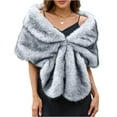 thumbnail image 2 of Faux Fur Shawl Wrap Winter Bridal Wedding Scarf Wrap Evening Party Cover Up for Women Light Gray Free, 2 of 3