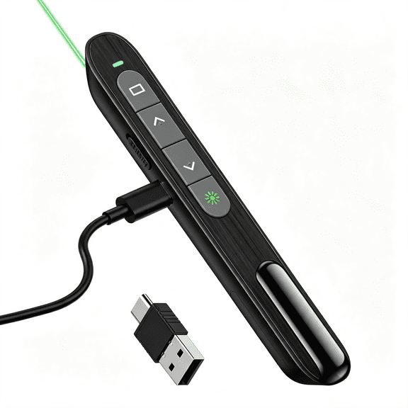 GJX Usb C Rechargeable Presentation Clicker with Green Light, Remote Clicker for Presentations Wireless Presenter Slide Changer Ppt Advancer with Volume Control for Laptop Computer