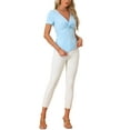 thumbnail image 2 of Allegra K Women's Twist Front Blouse Short Sleeve V Neck Casual Top, 2 of 5